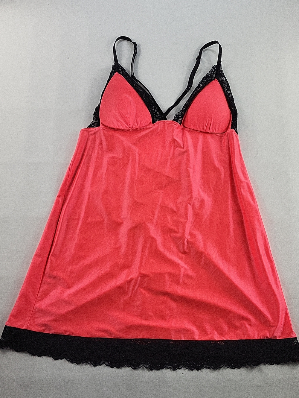 La Senza Coral Pink & Black Lace Trim Babydoll Slip Dress Size Small